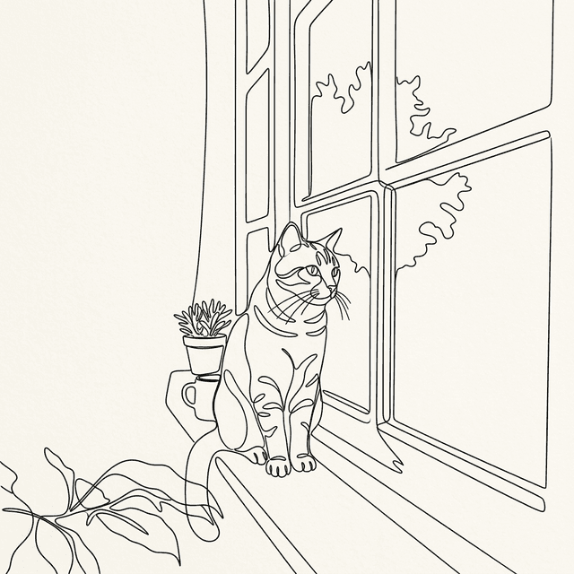 Cat Portrait - Minimalist Line Art